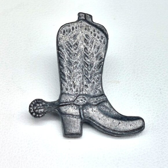 Vintage Cowboy Boot Spur Pin Brooch, Silver-Tone Western Lapel Jewelry - Picture 1 of 2